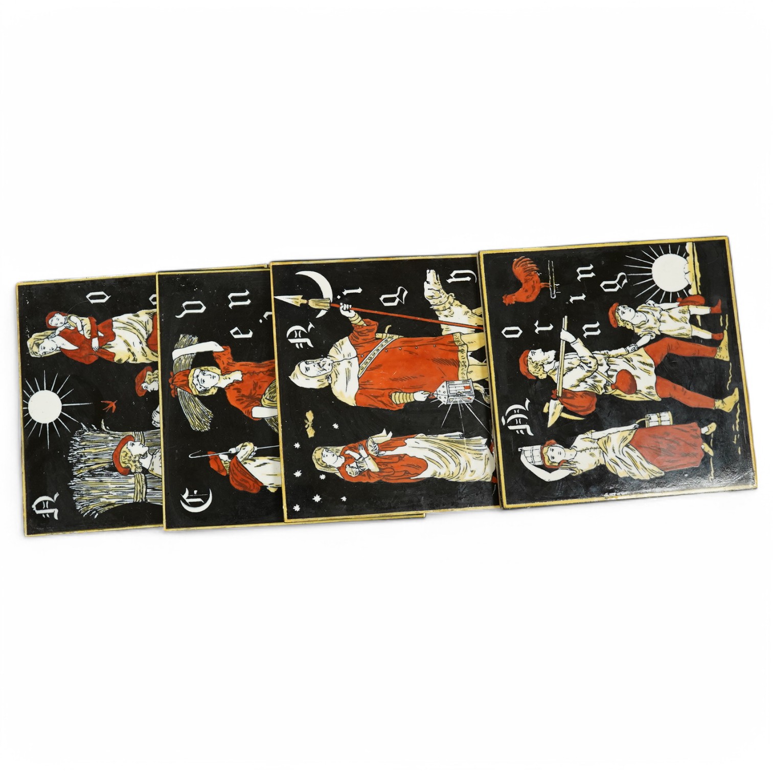 A set of four late 19th century Minton times of day tiles, 20 x 20cm. Condition - good